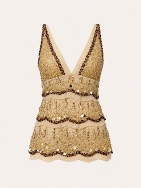 Vintage Y2K champagne mesh sequin top